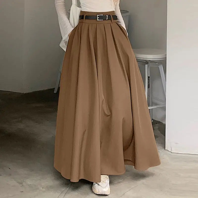 ZANZEA Women High Waist Jupe 2025 Autumn Vintage Office Falda Korean Fashion Pleating Swing Skirt Holiday Loose Solid Maxi Skirt.