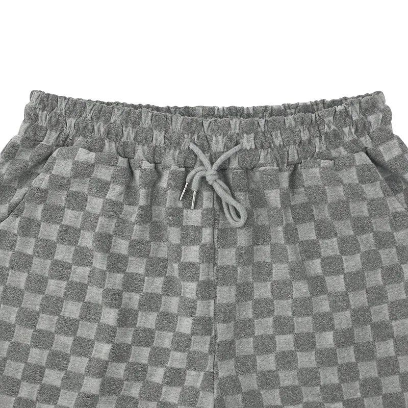 European and American Oversized Fashion Brand Men's Summer New Chessboard Plaid Loose Sports and Leisure Two-Piece Set