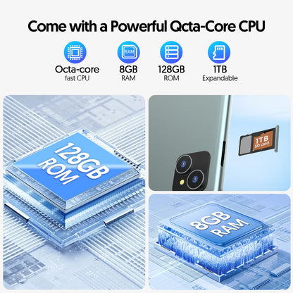 Android 14 tablet, with keyboard, mouse, protective case, stylus, 8(4+4) GB+128GB, octa-core processor, GMS certification.