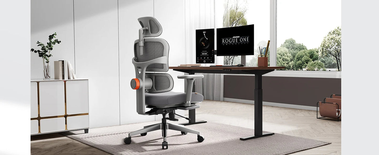 NEWTRAL NT002 Ergonomischer Bürostuhl mit Fußstütze, adaptiver Lordosenstütze, 3D Armlehne und Verstellbare Kopfstütze, Schreibtischstuhl aus Mesh für Büro