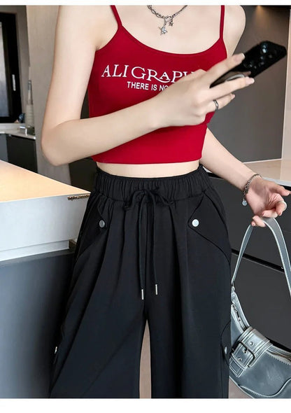 Amerikanischer Fallschirm mit niedriger Taille für Damen im Frühling und Herbst 2022, neue Bergsteiger-Jogginghose mit weitem Bein, schlanke Sport-Arbeitshose.