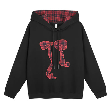 GIBSIE Plus Size Bow bestickter lockerer Hoodie Damen Herbst und Winter koreanische Kapuzen-Fleece-verdickte Pullover-Sweatshirts.