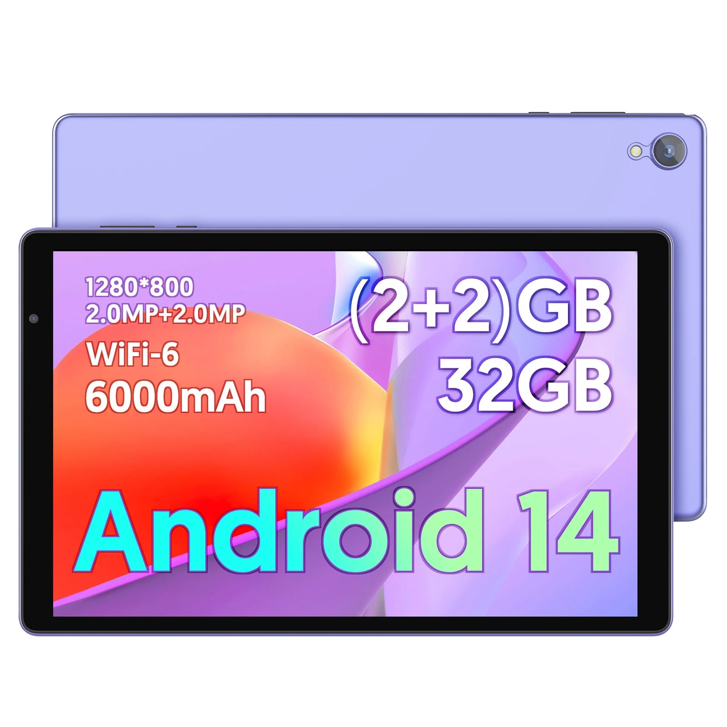 BAKEN 10-inch Android 14 Tablet, Quad-core Processor, 32GB Storage, Wi-Fi 6, Bluetooth, USB-C Port, Google Play Store (GMS).