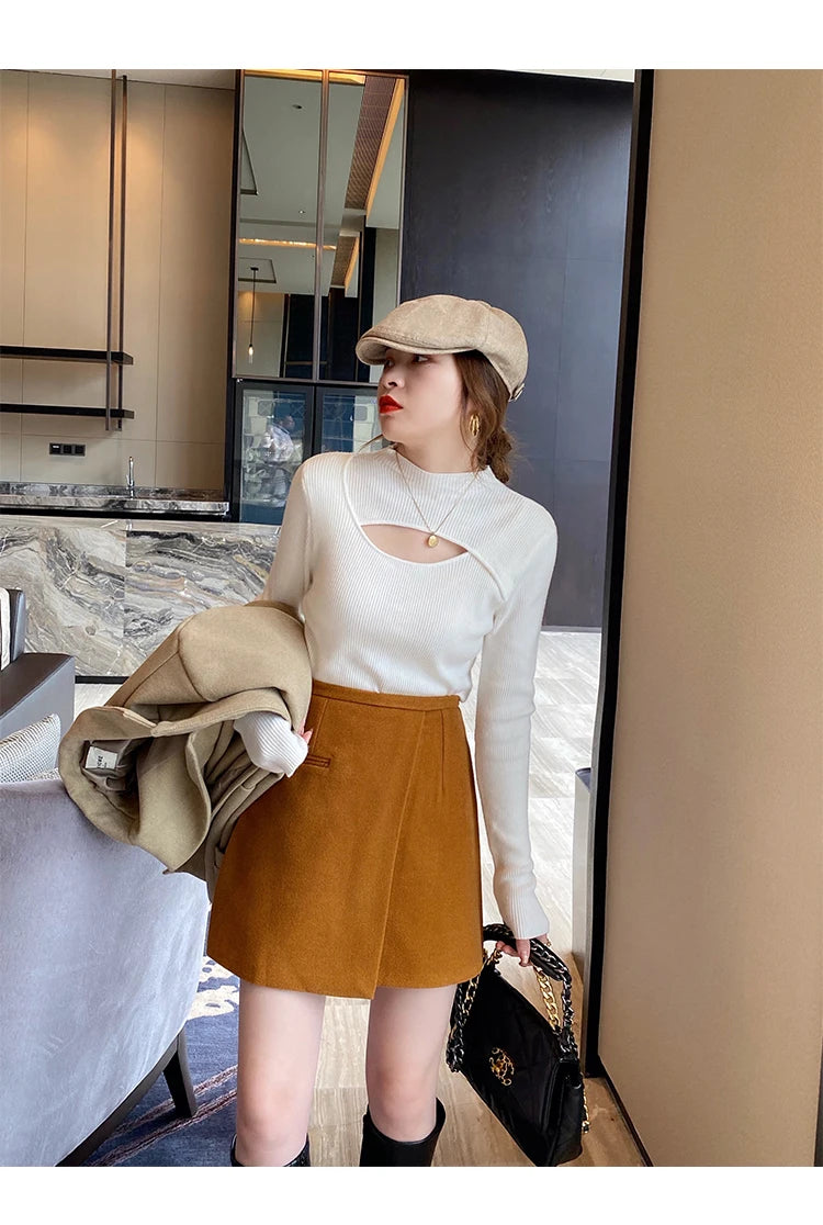 Herbst Winter Gestricktes Hemd Frauen Pullover Stricken Pullover Tops Mode Weibliche Lange Hülse Dünne Elastische Dünne Pullover Shirts.