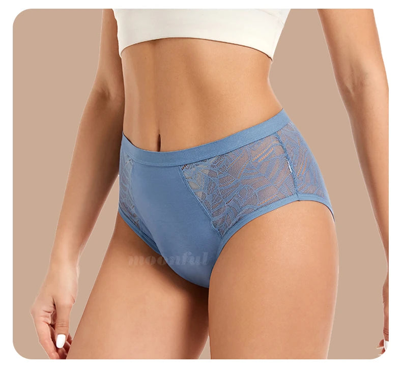 Moonful Women's Menstrual Panties High Waist Leak Proof 4 Layer Breathable Lace Period Underwear Girls Absorbent Brief.