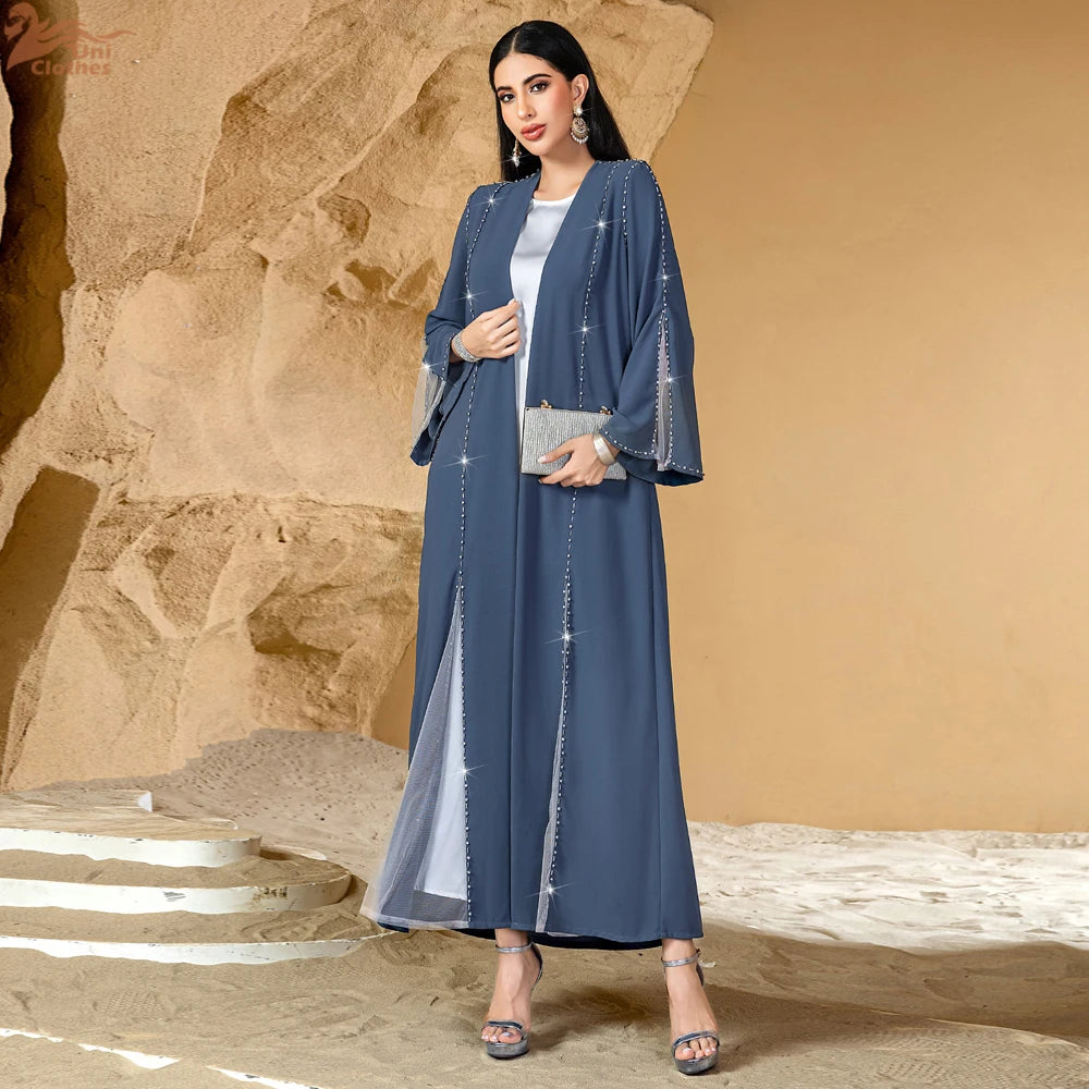 Eid Diamonds Abayas for Women 2025 Fashion Muslim Dress Dubai Open Abaya Kebaya Kimono Jalabiya Caftan Marocain Femme Robe Gown.