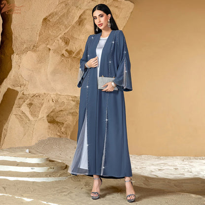 Eid Diamonds Abayas for Women 2025 Fashion Muslim Dress Dubai Open Abaya Kebaya Kimono Jalabiya Caftan Marocain Femme Robe Gown.