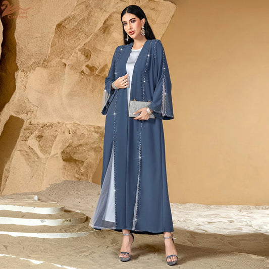 Eid Diamonds Abayas for Women 2025 Fashion Muslim Dress Dubai Open Abaya Kebaya Kimono Jalabiya Caftan Marocain Femme Robe Gown.