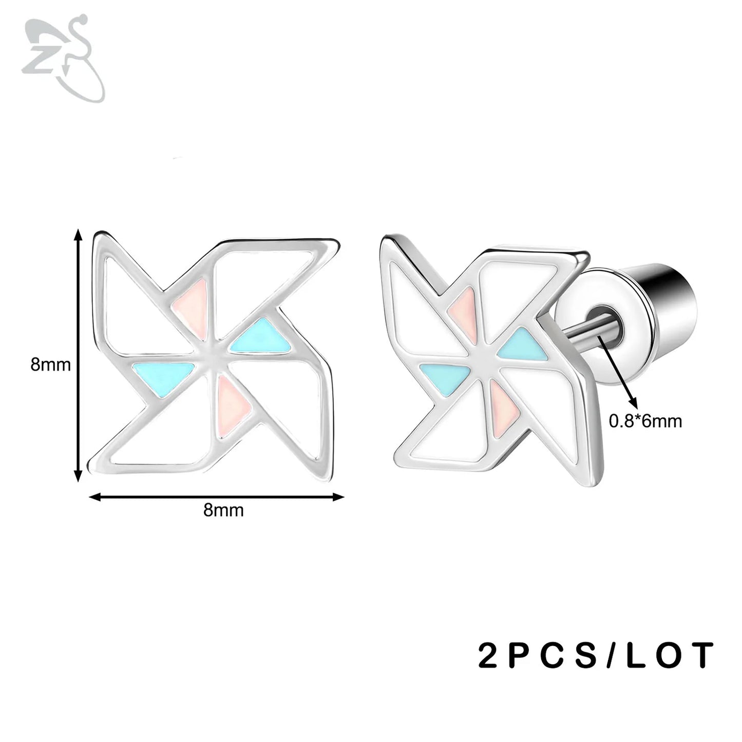 ZS 2Pcs/lot Stainless Steel Butterfly Star Heart Stud Earring Silver Color Earrings Ear Tragus Helix Tragus Piercing 20G Jewelry.