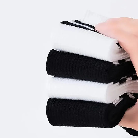 6/10/20 Pairs Men Women Striped Round Neck Socks Spring Autumn Breathable Odor Proof Sweat Absorbing All-Season Casual Socks.