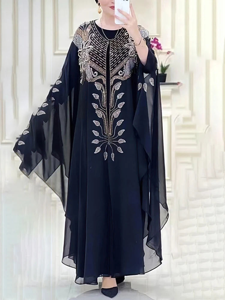 Chiffon Boubou Muslim Fashion Abaya 2-teiliges Set Dubai Türkei Maxikleid Musulman Ensembles Kaftan Marocain Islamische Kleidung.