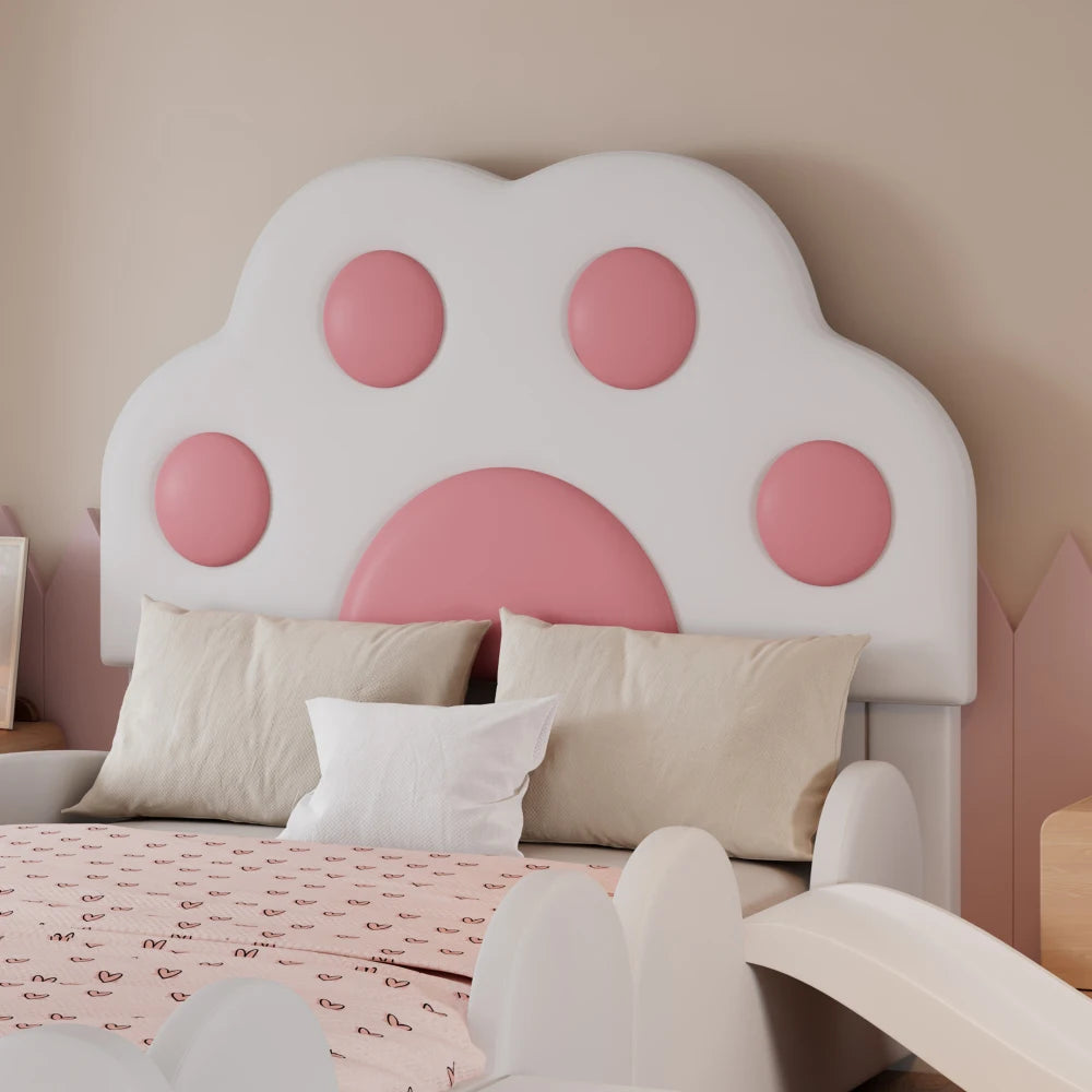 Cartoon süßes rosa Prinzessinnenbett, gepolstertes Bett, 90 x 200 cm, mit Kinderrutsche und zweistufiger Leiter, für Mädchenschlafzimmer
