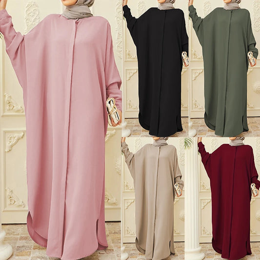 kebaya Ramadan Solid Batwing Sleeve Kaftan Abaya, Elegant Loose Split Maxi Length Dress, Women's Clothing.