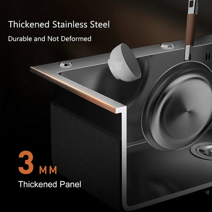 304 Stainless Steel Kitchen Sink Farmhouse Above Counter Undermounter Single Wash Basin with Gourmet Faucet Drain Accessories