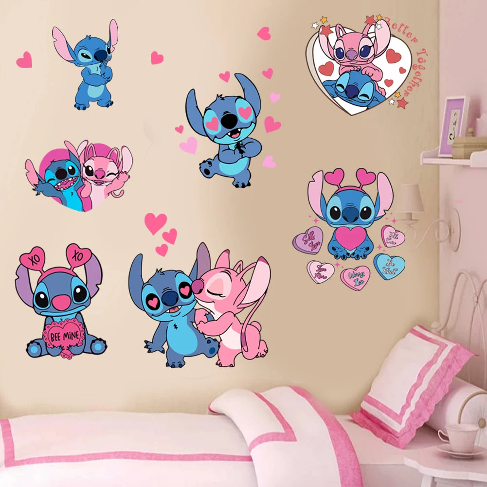 Cartoon Lilo & Stitch Rainbow Wall Stickers For Kid's Room Kindergarten Living Room Bedroom Wall Decoration Animated Poster.