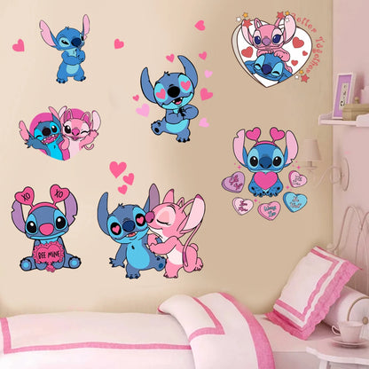 Cartoon Lilo & Stitch Rainbow Wall Stickers For Kid's Room Kindergarten Living Room Bedroom Wall Decoration Animated Poster.