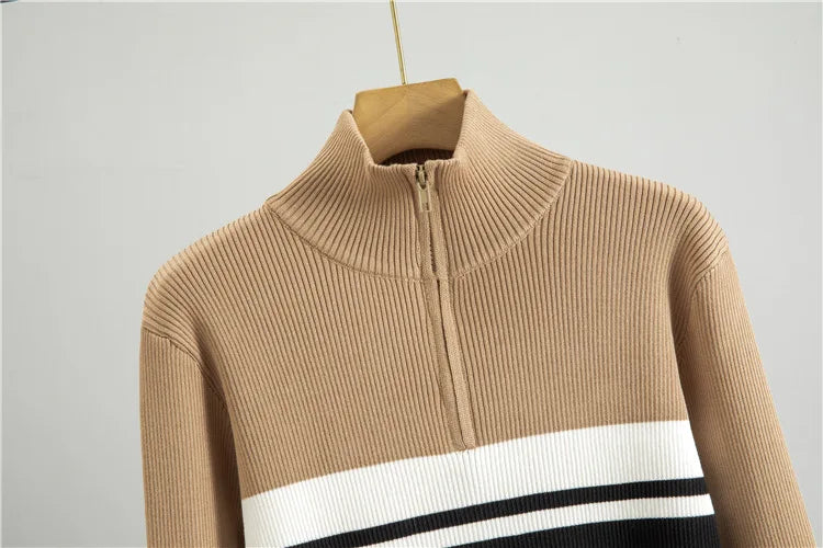 Muslim Knit Suit Women Two Piece Sets Pullover zipper high collar Sweater Knitted Wide Leg Pants Outfits Knitwear 2025 autumn.