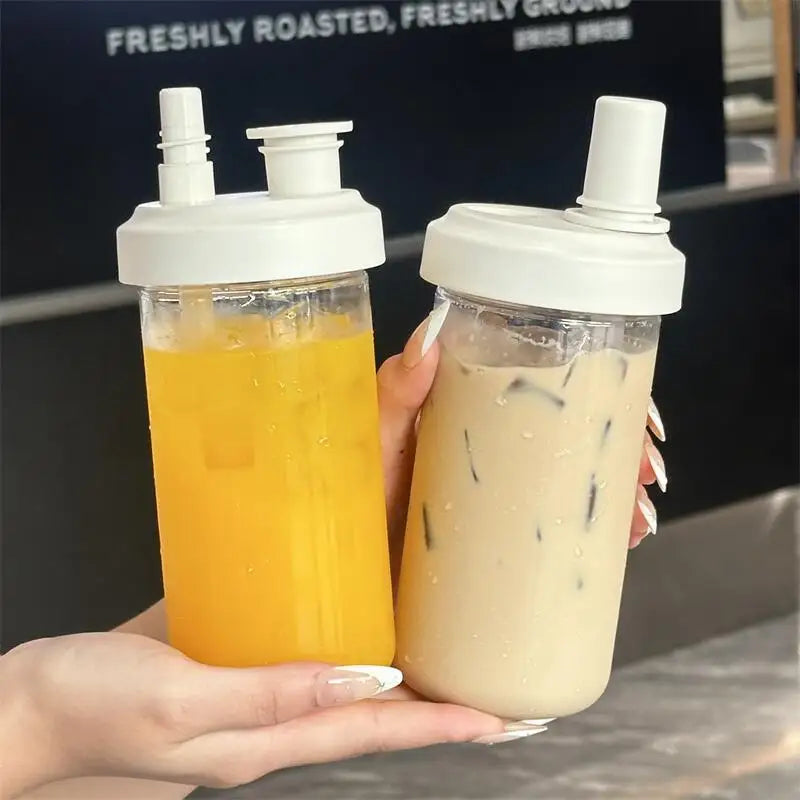 Pearl Straw Cup Transparent Plastic Water Bottle Portable Heat Resistant Drinkware Large Capacity Student Bubble Milk Tea Cup.