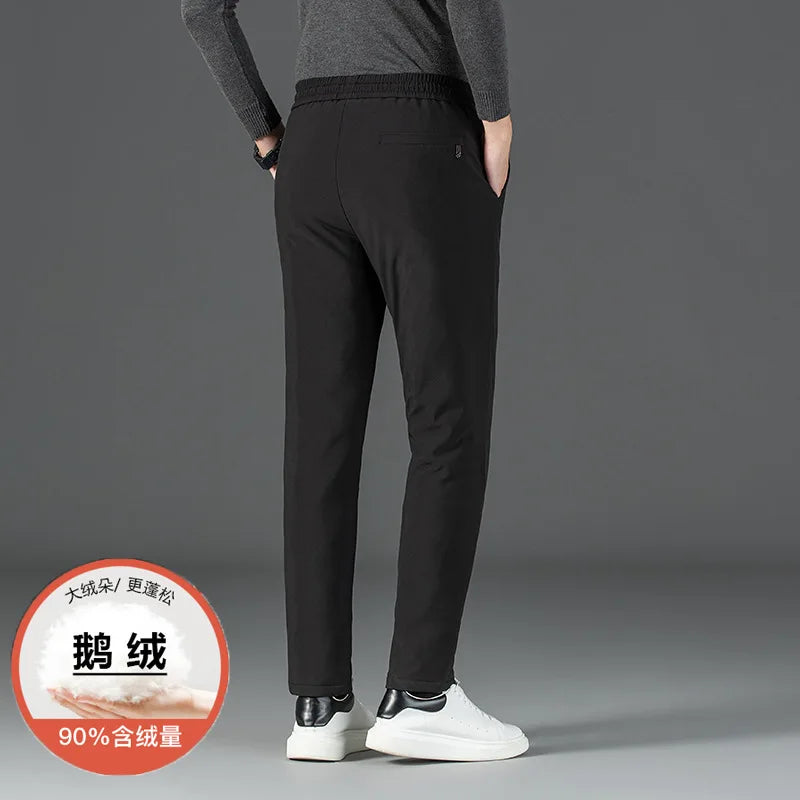 Men's Winter Down Pants 90% Goose Down Warm Fleece Lined Casual Trousers Elastic Waist  Pantalones Hombre Calça Casual PT-587.