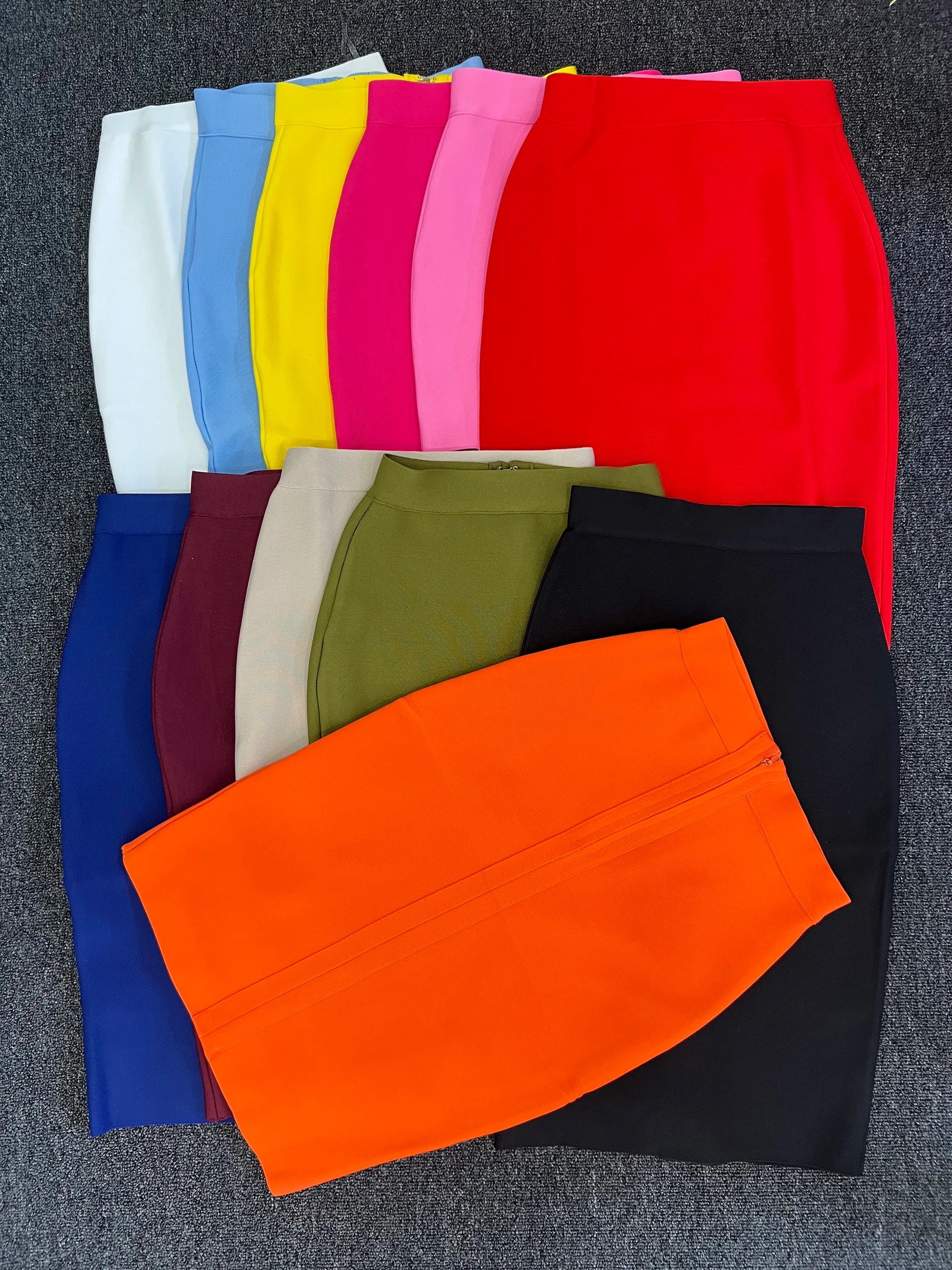 60CM Knee Length Summer Bandage Skirts For Women Candy Color Bodycon Pencil Skirt Ladies Elegant Office Business Formal XL XXL.