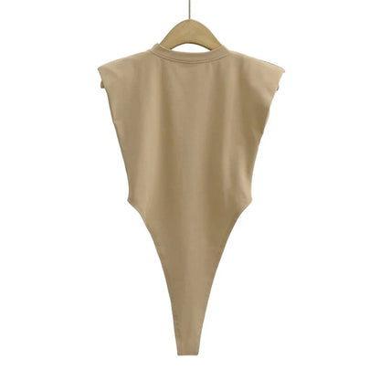 Sexy tops women Summer one-pieces bodycon bodysuit padded shoulder bodysuit black sleeveless body suits for women white.