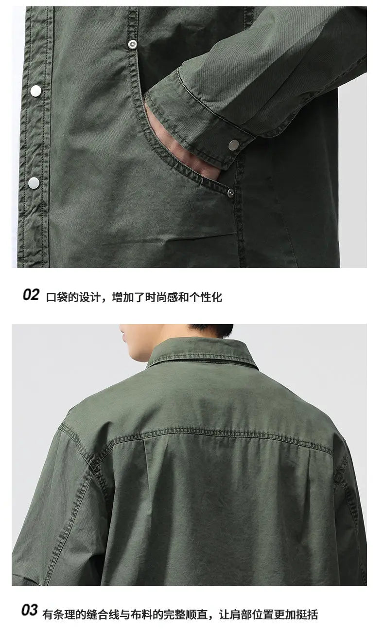 Autumn Fashion Vintage Shirt Style Jacket Men Streetwear Loose Casual Plus Size Washed Cotton Cargo Jacket Man Coat Outerwear