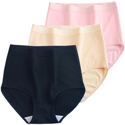 3pcs Cotton Women Panties Lady Plus Size Underwear Large Size High Waist Briefs Breathable Solid Color Female Lingerie