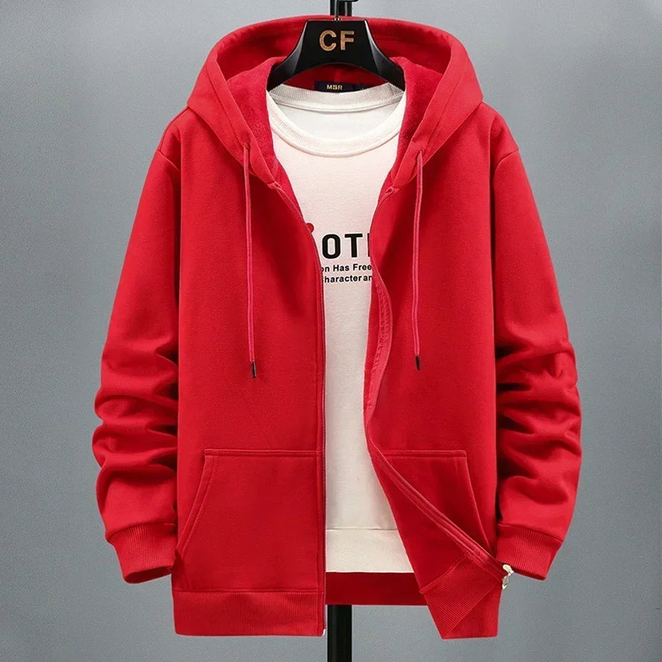 Big Size Hoodie Men Hood Long Sleeve Sweatshirt Male Zip-up Loose Cotton Fleece-lined Casual Top Zipper Large Fat Plus 10XL 12XL