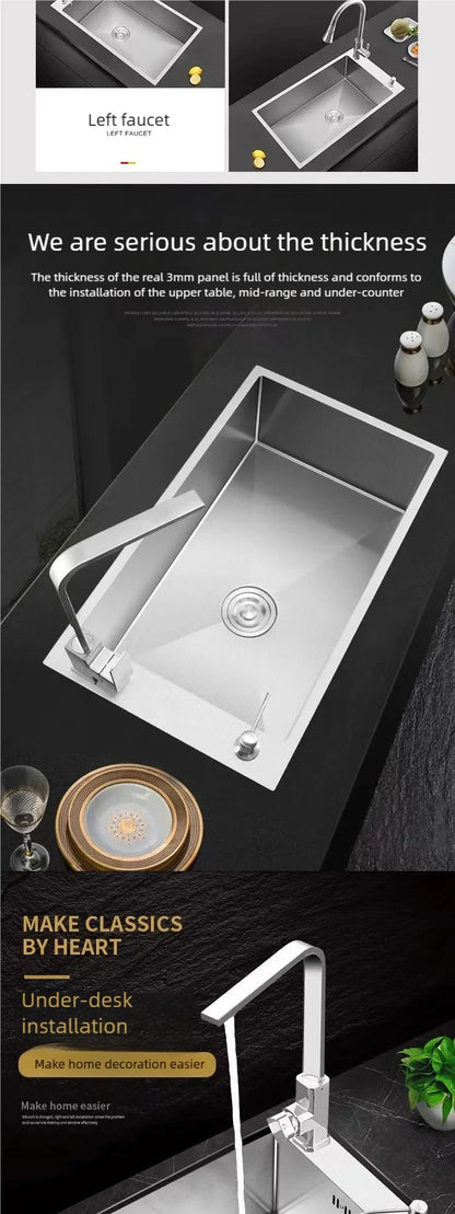 Kitchen Sink Stainless Steel Transversal Side Loading Side Holes Cafeteria Dish and Wash Vegetable Basin Large Size Single Slot