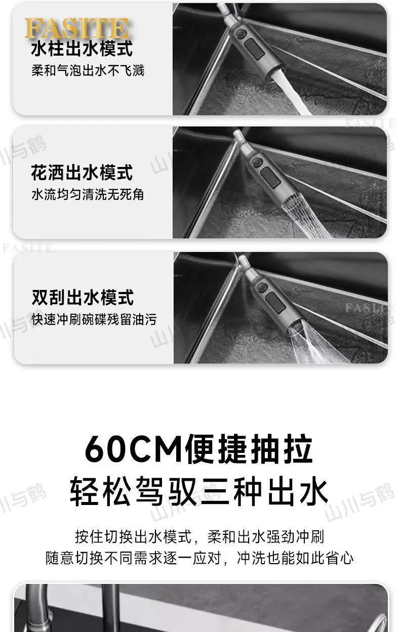 Waterfall kitchen sink nano thickened digital display honeycomb household single slot