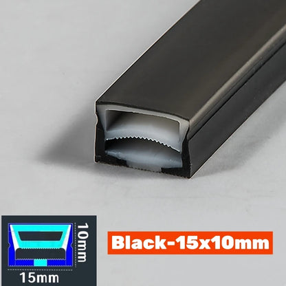 1-5m Black Silicone Tube LED Neon Light DC12V Flexible Recessed Diffuser Channel Waterproof Wall Ceiling Ribbon Rope Strip Light