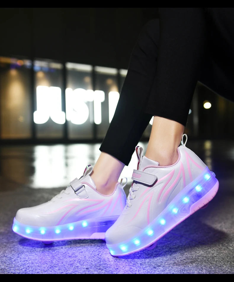 Two Wheels Children's Led Light Roller Skate Shoes For Kids Boys Girls Luminous Sneakers Skateboard USB Charging.