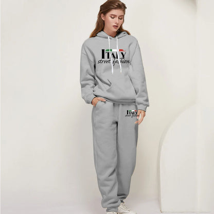 Womens Pants Suit Print Casual Hooded Sweatshirt Set Sports Jogging Woman Clothing AutumnWinter Office Home Tracksuit Street y2k.