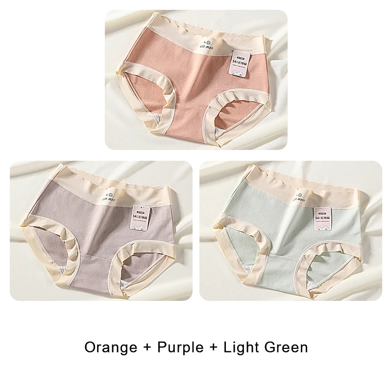 3PCS Female Underwear Antibacterial Pure Cotton Sexy Mid-rise Cotton Panties Woman Traceless Fashions Women's Intimate Intimates