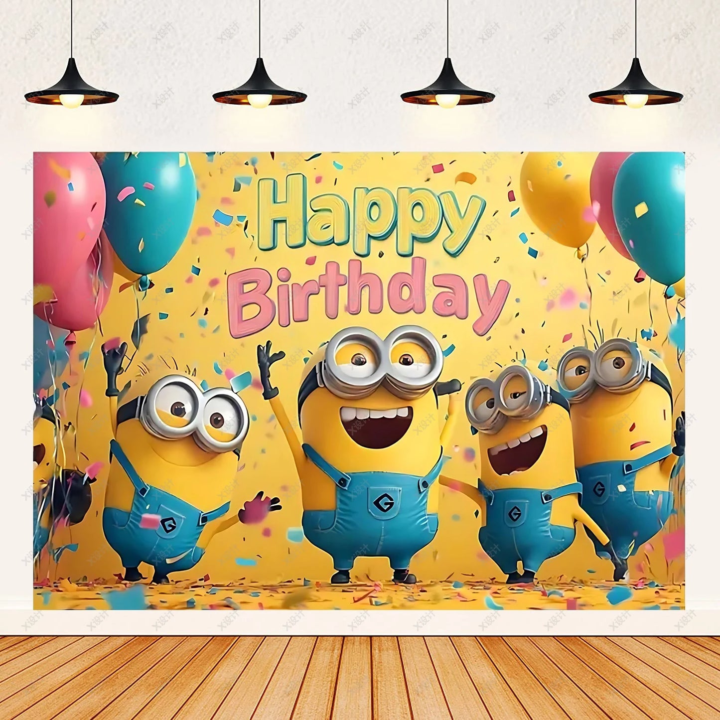 Cartoon M & Minions Geburtstag Party Dekoration Einweg Geschirr Tasse Teller Tischdecke Luftballons Gelb Große Augen Hintergrund Banner.