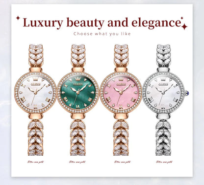 OLEVS 9971 Women's Watches Elegant Fashion Original Wristwatch Waterproof  Fish Bone Strap Luminous Hand Diamond Bezel Reloj