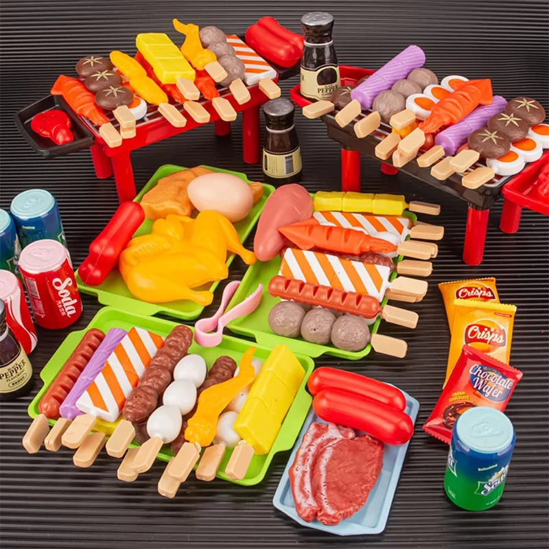 Baby Dress Up Kitchen Toys BBQ Set Kids Simulated BBQ Cookware Cooking Simulated Food Cosplay Educational Gift Toys.