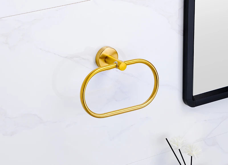 Badezimmer-Hardware-Set aus gebürstetem Gold, Handtuchhalter aus Edelstahl 304, Handtuchring, Toilettenpapierhalter, Kleiderhaken, Badezimmer-Zubehör