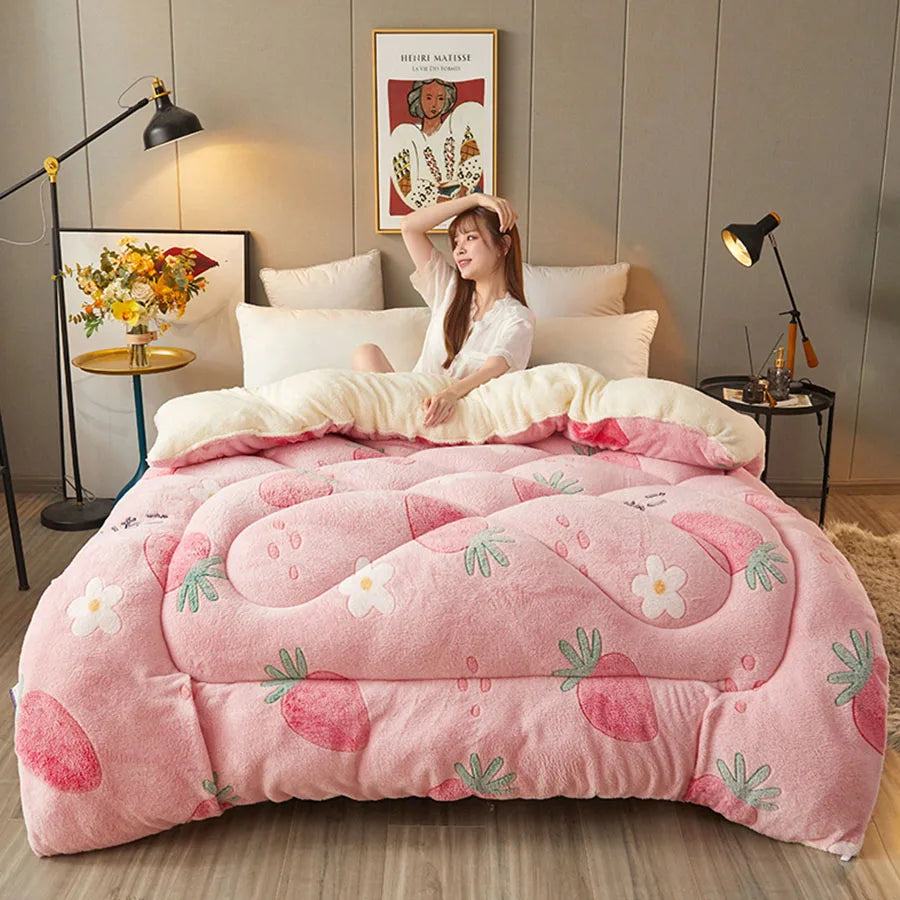 Winter Bedding Thick Quilt Blanket Thickened Warm Flannel Fleece Comforter for Cold Nights Set Bed Duvets Quilts the Blankets