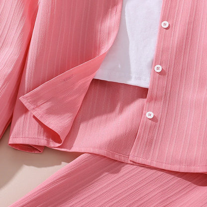 Girls Sets 4-16 Years Shirt Long-Sleeved Coat + Loose Casual Long Pants For Girls Korean Style Suits Summer Fashion Clothes Sets.