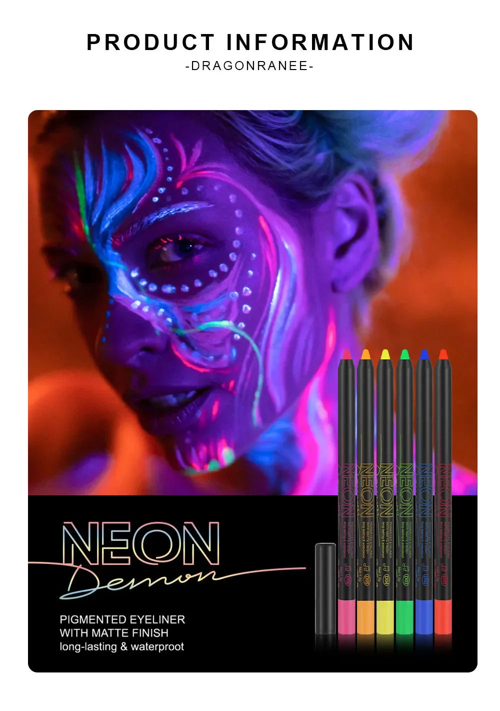 Fluorescence Blue Eyeliner Gel Waterproof Luminous UV Light Neon Eyeliner Pen Yellow Green Pink Color Eye Shadow Cream Make Up.