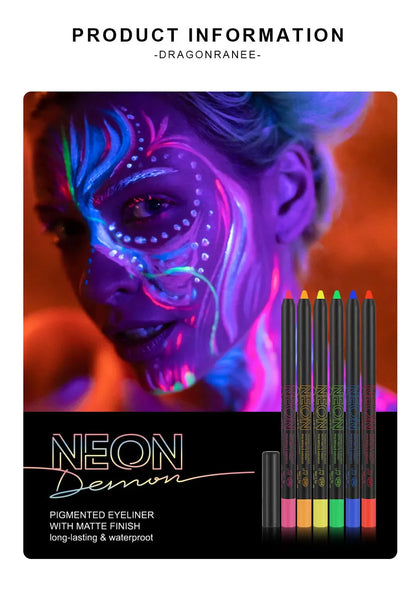 Fluorescence Blue Eyeliner Gel Waterproof Luminous UV Light Neon Eyeliner Pen Yellow Green Pink Color Eye Shadow Cream Make Up.