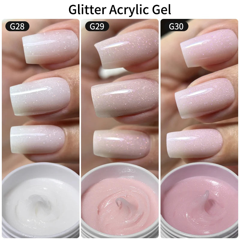 MSHARE 50g/250g Shimmer Pink White Acrylic Gel TPO Free Glitter Shiny Extension Acryl Hard Gel Nails Sculpting Construction.