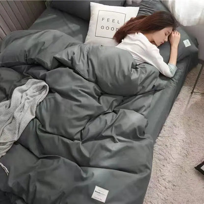 Solid Grey Matcha Color Bedding Set Adults Kids Twin Full Queen Size Bed Flat Sheet Duvet Cover Set Pillowcases Simple Bed Linen.