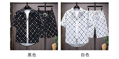 Men Summer 2 Pieces Set Tracksuit Men's Shirt Shorts Harajuku Streetwear Oversized Men Sets Short Outfits Suits.