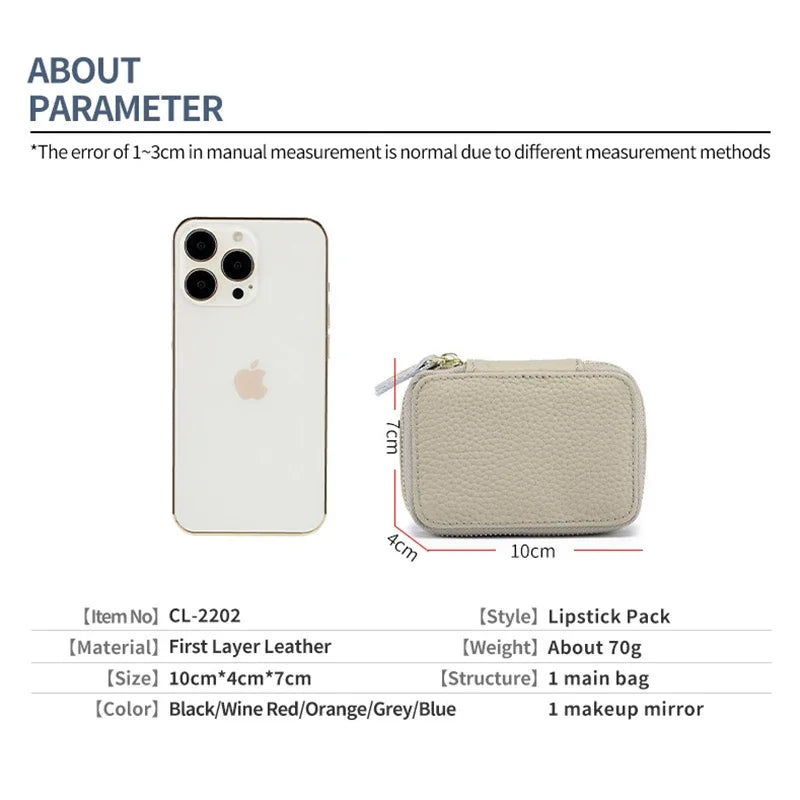 Lipsticks Case with Built-In Mirror Mini Cosmetic Bag Zipper Makeup Organizer Coin Pouch Travel Contact Lens Case Lipstick Purse.