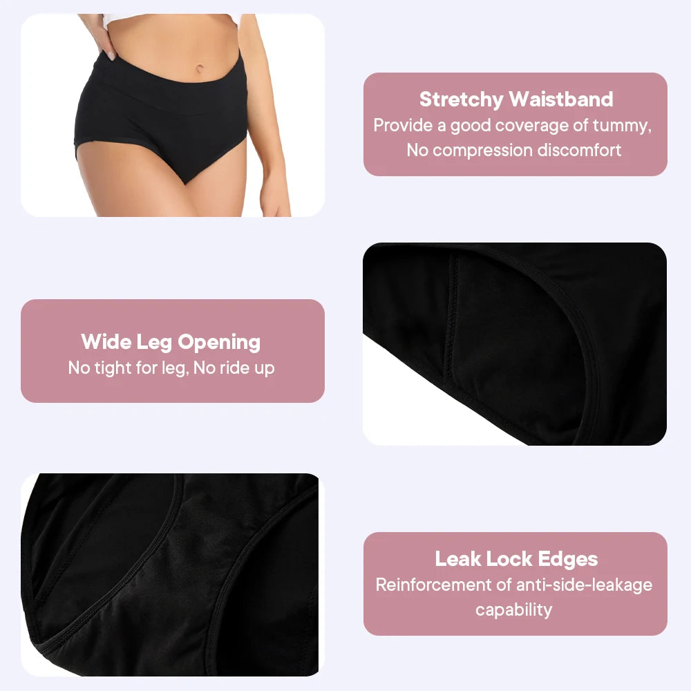 High Waist Washable Menstrual Panties Heavy Flow Overnight Reusable Comfortable Leakproof Absorbent Underwear.