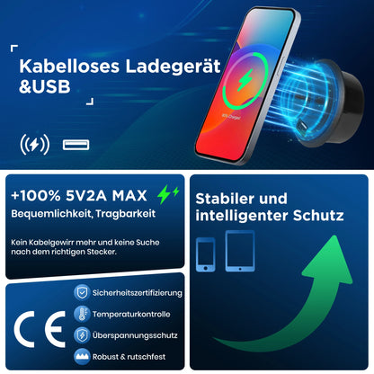 KOMHTOM Doppelbett Polsterbett Grau Baumwolle - Kabelloses Laden USB C, Bettgestell mit Stauraum, Holz-Lattenrost, ohne Matratze