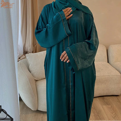 Ramadan Women's Galabiyas Solid Open Kaftan Dubai Abaya Dress Turkey Kimono Long Cardigan Fashion Muslim Islamic Clothing.