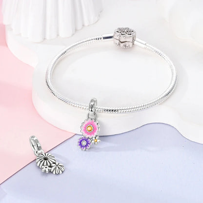 Flowers Series 925 Sterling Silver Sunflowers Tulip Carnation Charms Fit Original Bracelet  For Women Jewelry Making.